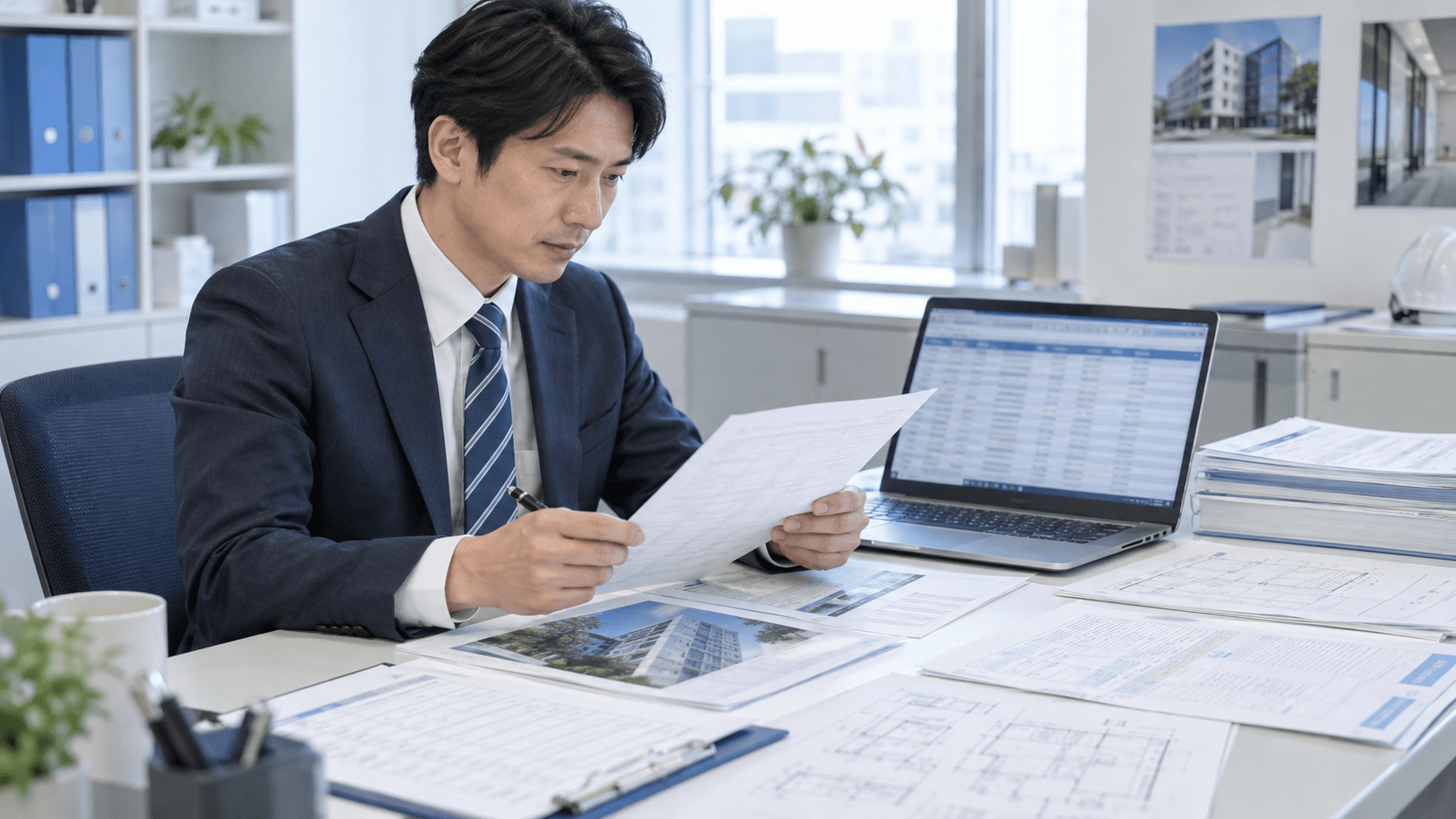 AIで整理した竣工後問い合わせの受付台帳と元資料を照合する企業担当者
