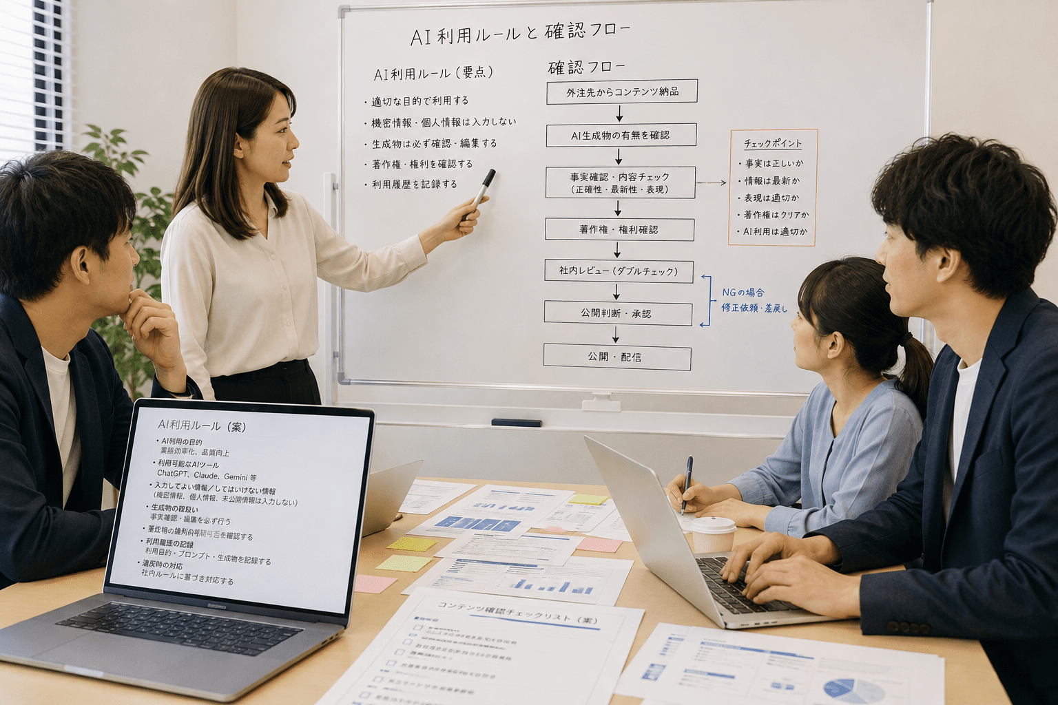 AI利用ルールと確認フローをチームで整理する日本企業の担当者