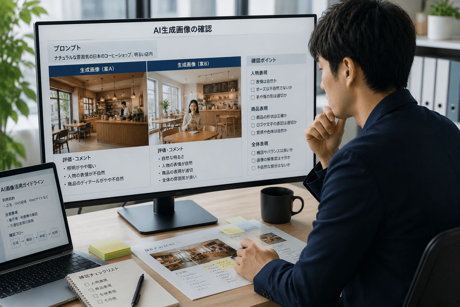 AI生成画像の人物や商品表現を確認する日本企業の担当者