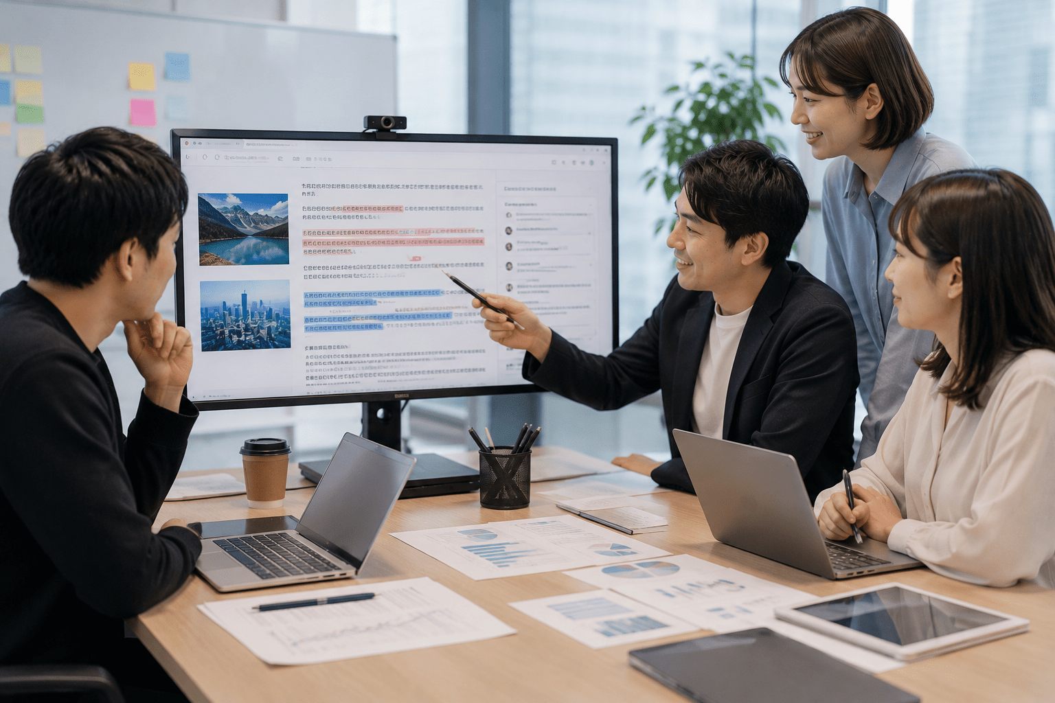 AIのドラフトを基に人間が仕上げを行う、人とAIの協力体制のイメージ