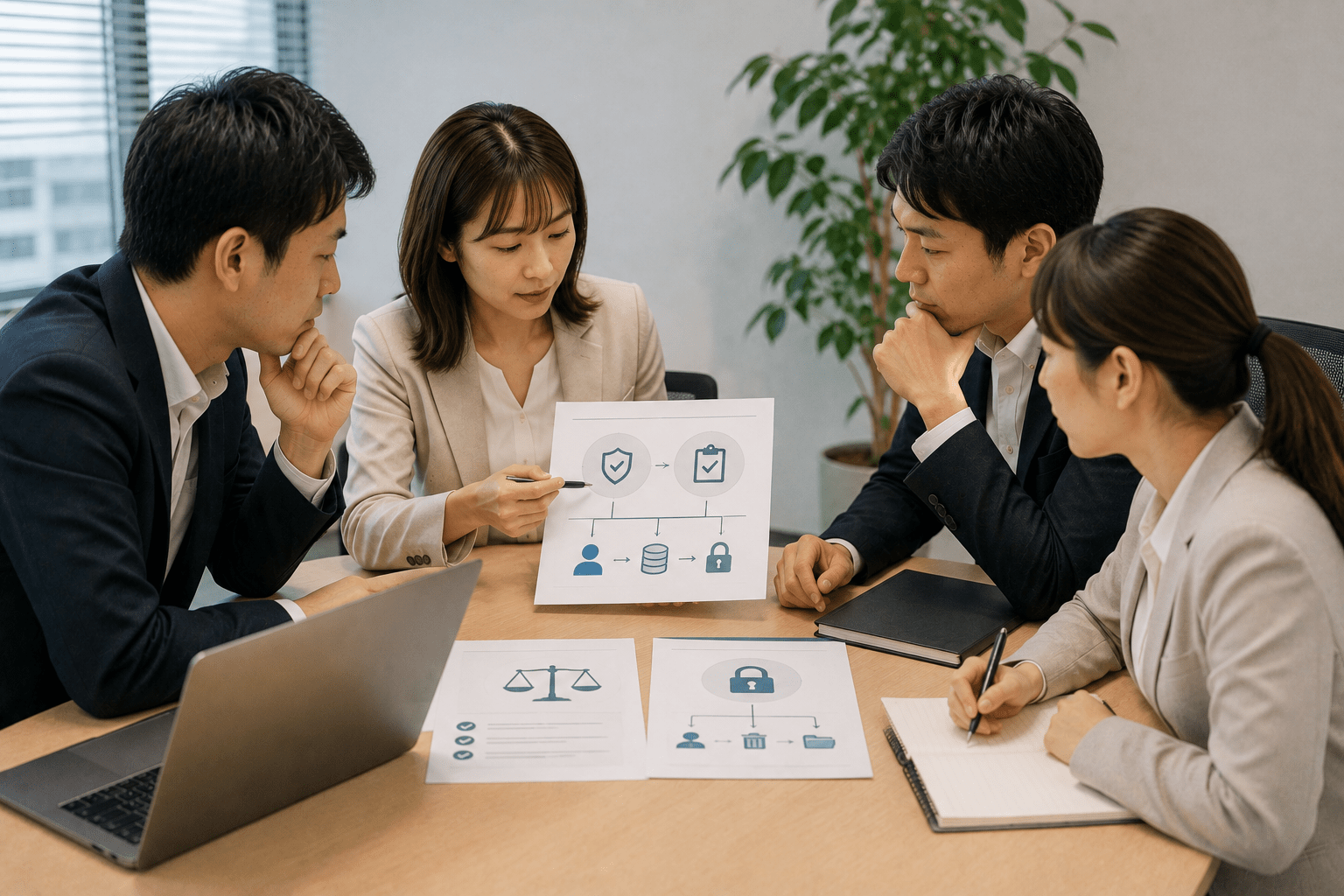AI利用ルールと入力情報の扱いをチームで確認する日本企業の担当者