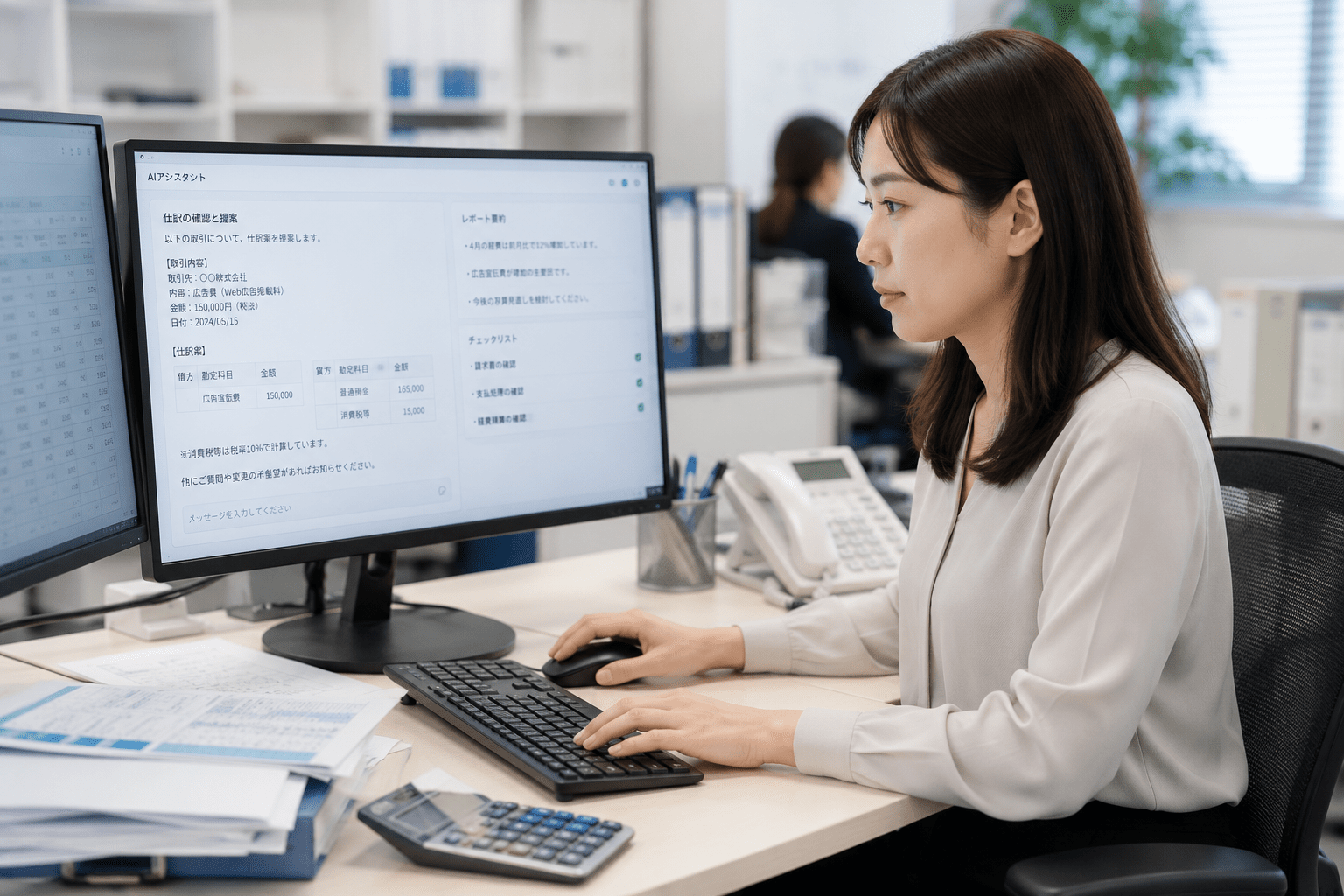 AI導入を進める担当者が、PC画面を見ながら業務フローを整理している様子