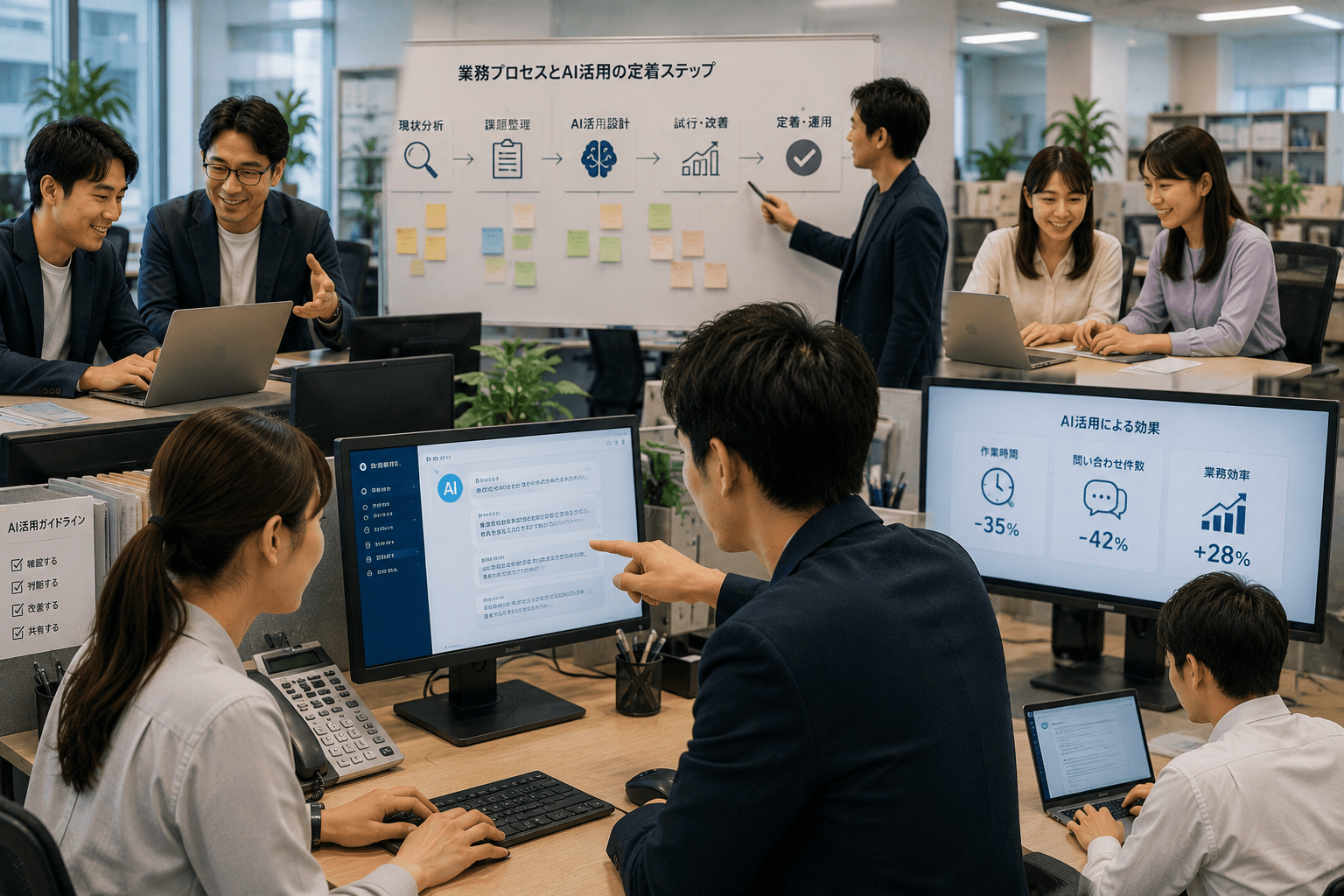 担当者が現場でAIを活用してスムーズに業務を進める様子