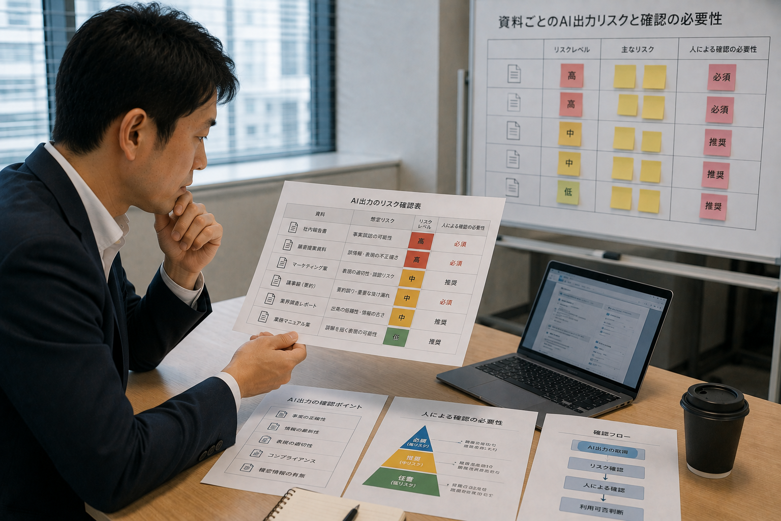 AI出力の機密度や業務への影響を確認して人による確認の必要性を整理する日本企業の担当者