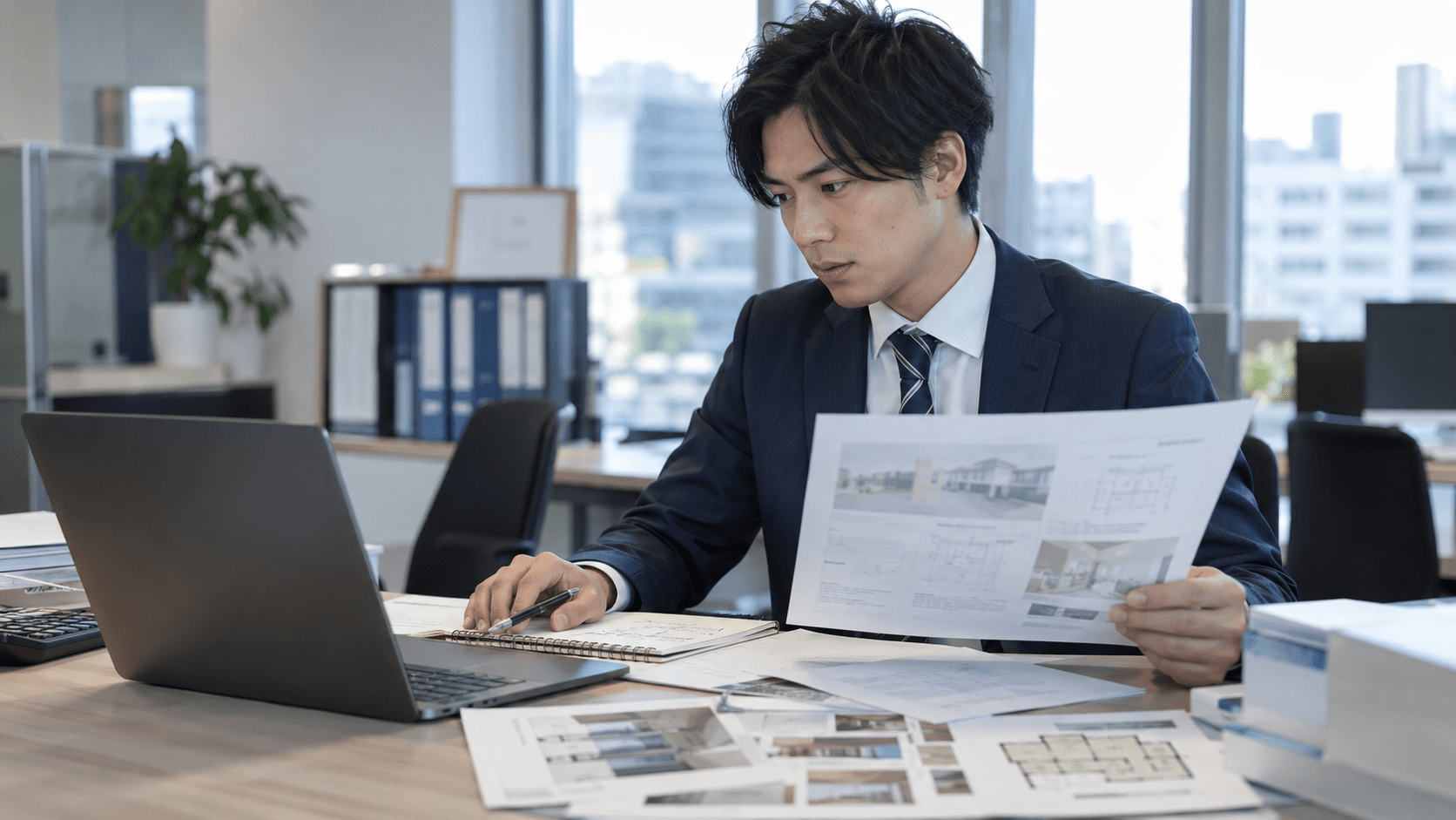 AIで整理した再提案条件と元の内見メモを照合する不動産会社の担当者