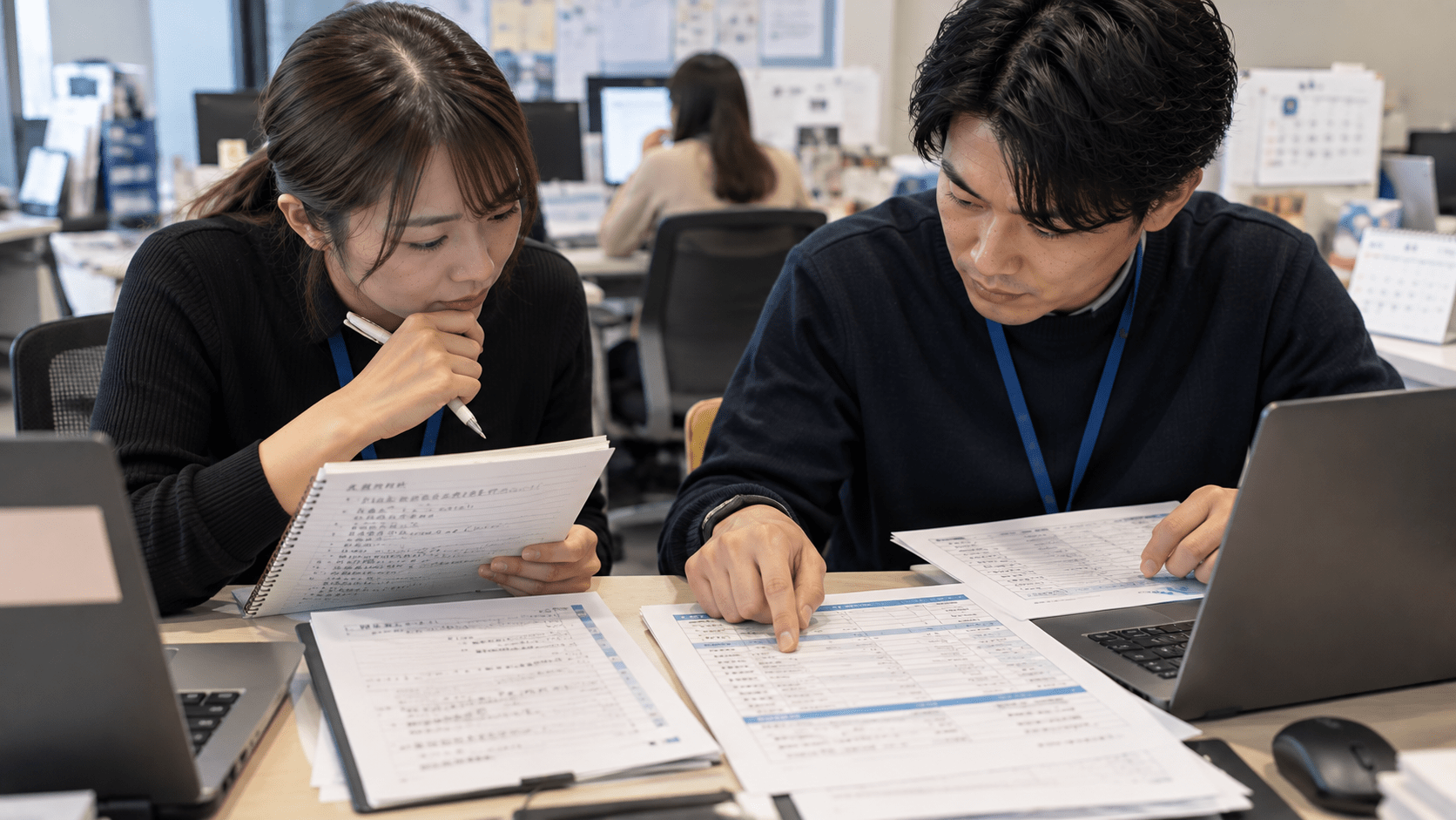 AIで整理した求人要件確認シートと元のヒアリングメモを照合する人材会社担当者