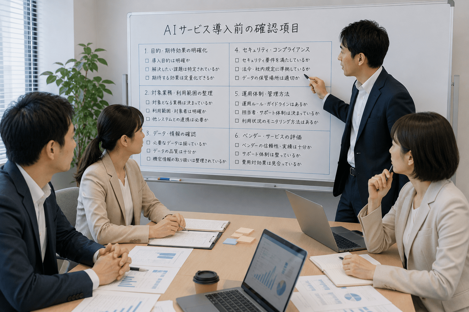AIサービス導入前の確認項目をチームで整理する日本企業の担当者