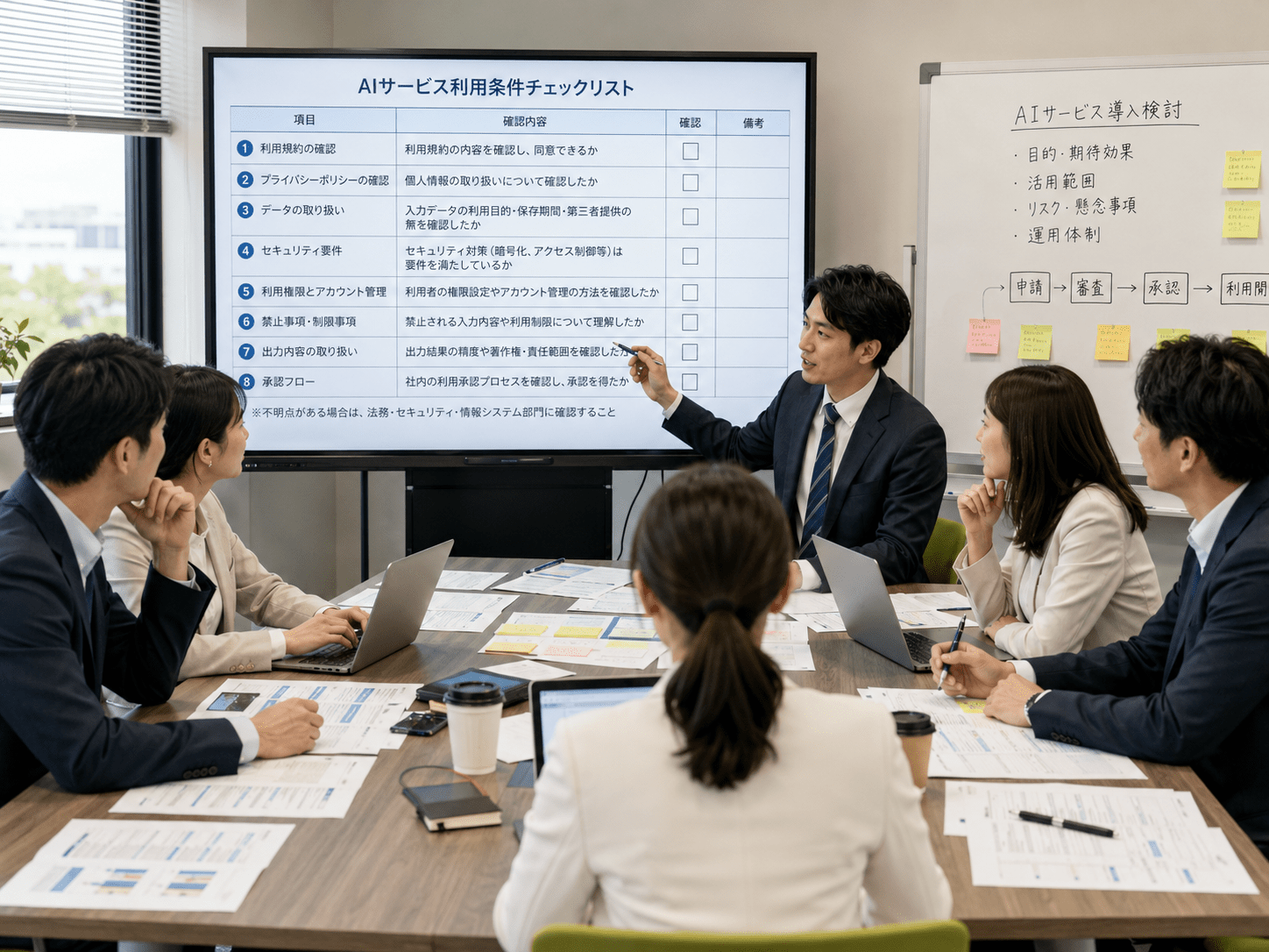 AIサービスの利用条件をチェックリストで確認する日本企業のチーム