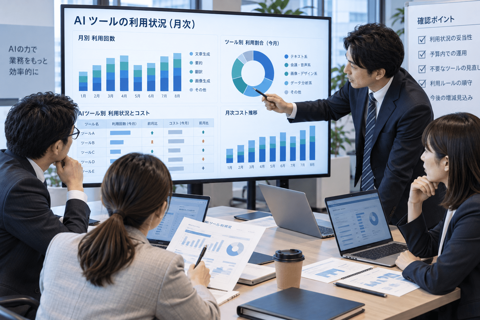 AIツールの利用状況と予算を月次で確認する企業チーム