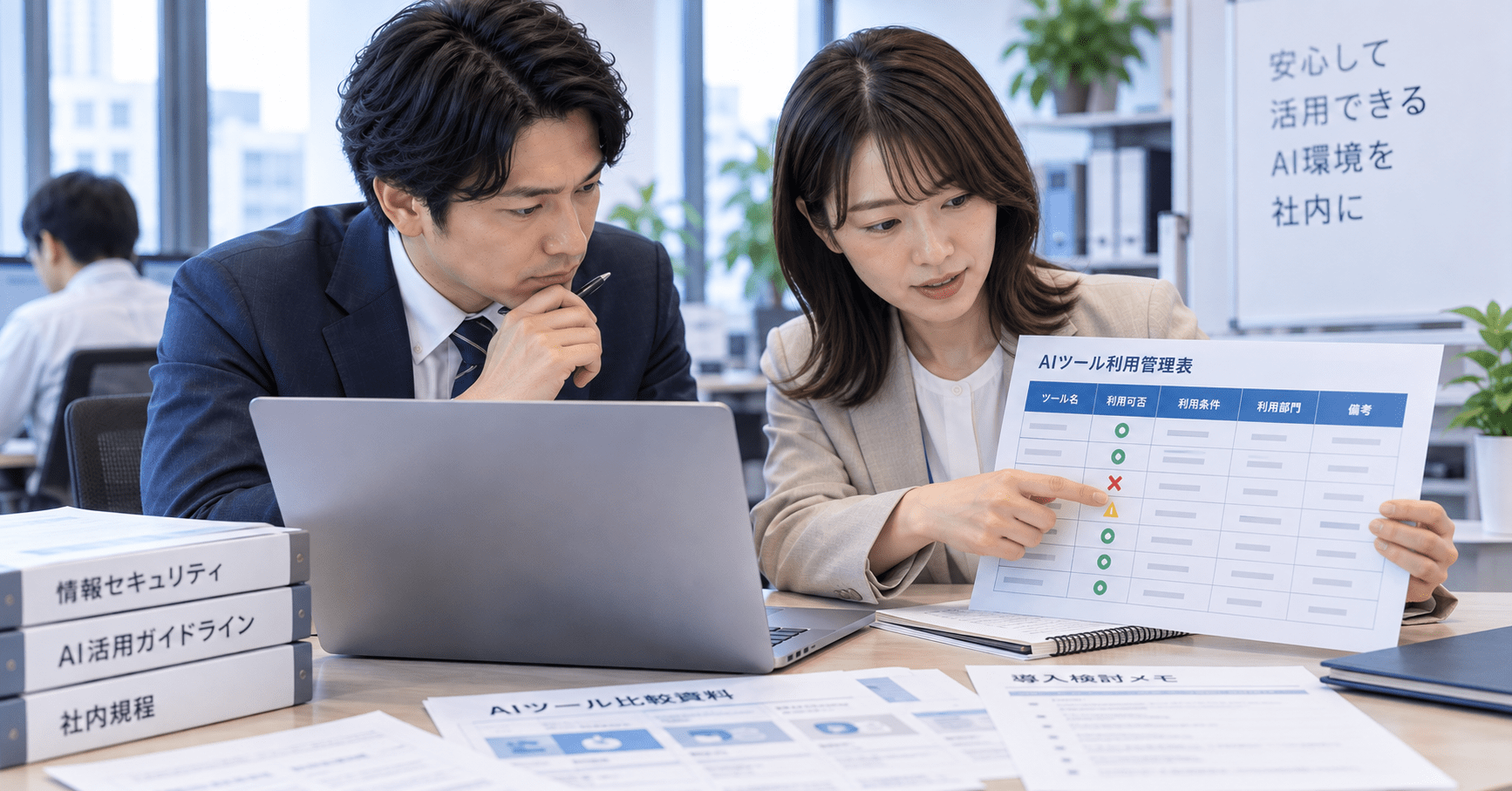 AIツールの利用可否や利用条件を管理表で確認する企業担当者