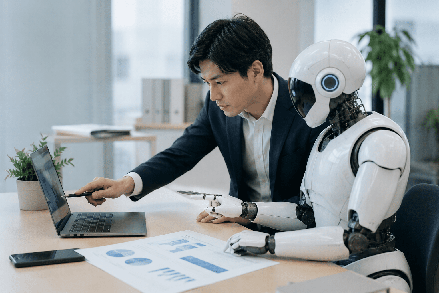 人間とAIが分担して資料作成を進めるワークフローのイメージ