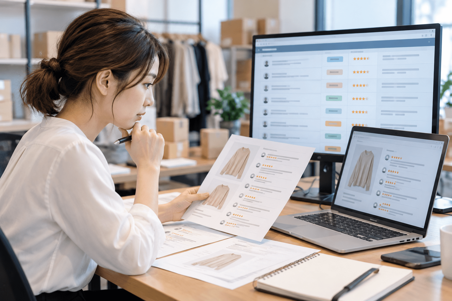 AIで分類した商品レビューと元の投稿を照合するEC担当者