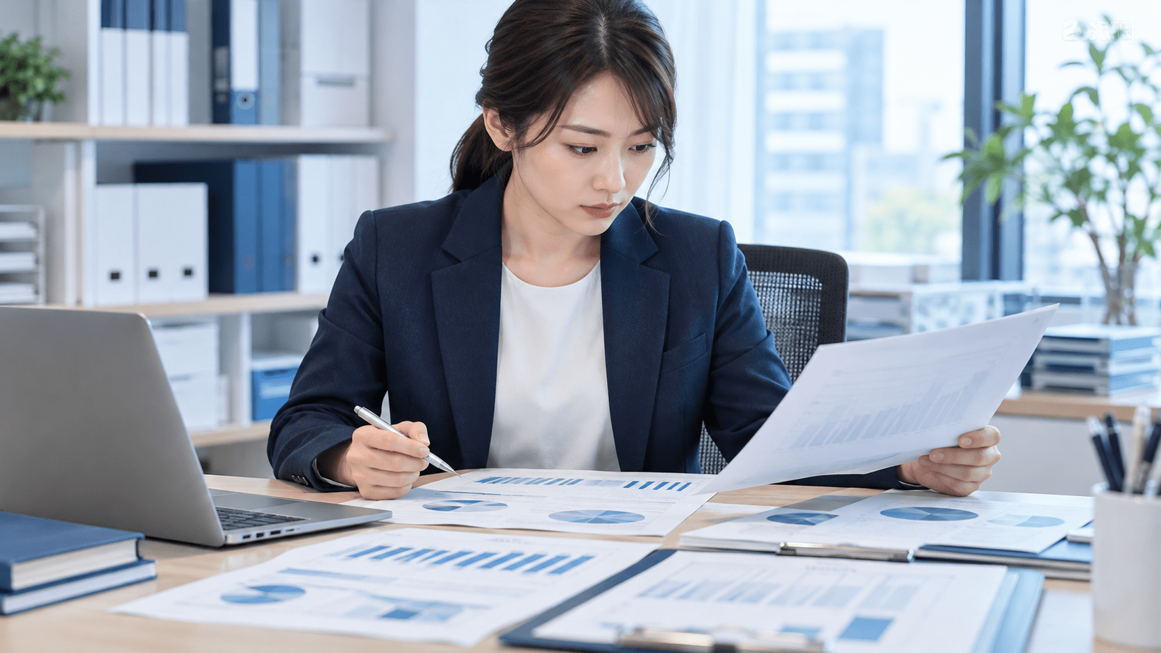 EC担当者が商品の在庫記録と仕入れ状況の資料を並べて確認する様子