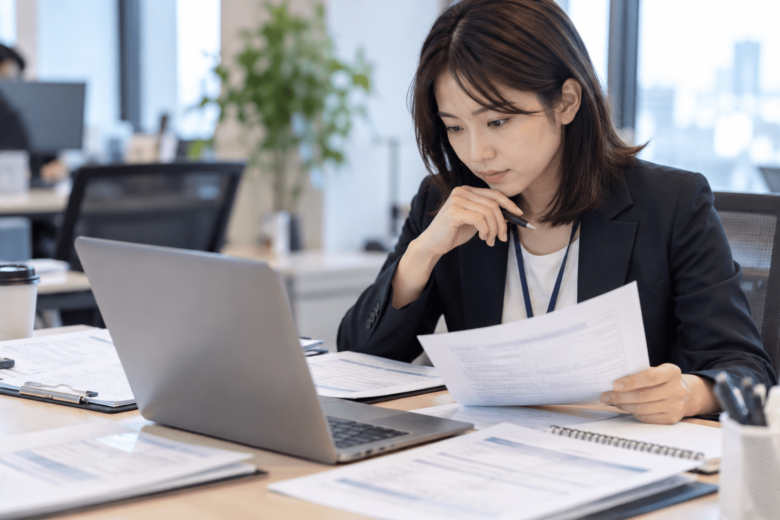 AIで整理した次回確認事項と元の面接フィードバックを照合する人材会社担当者