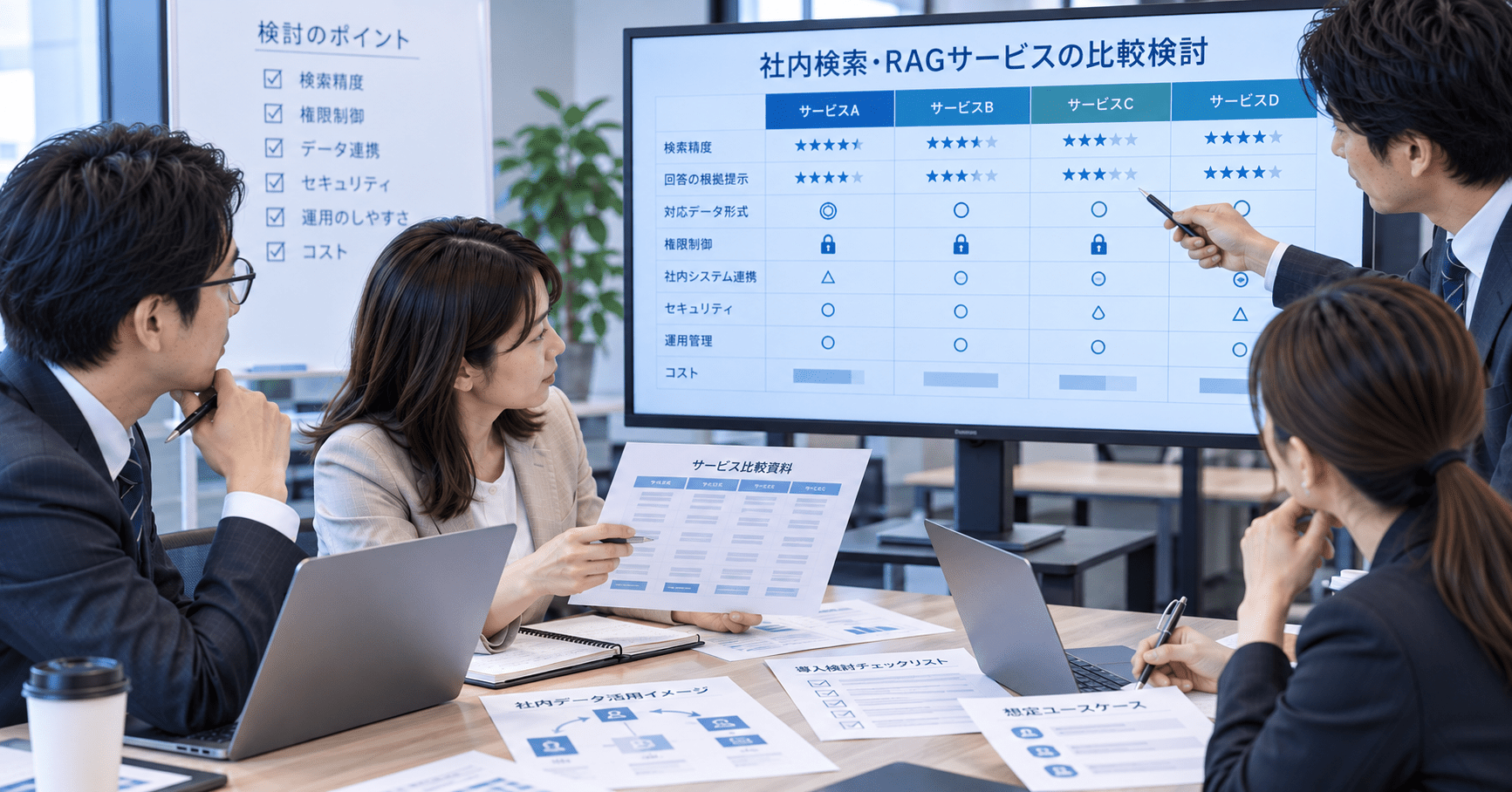 社内検索・RAGサービスの検索精度や権限制御を比較している企業担当者