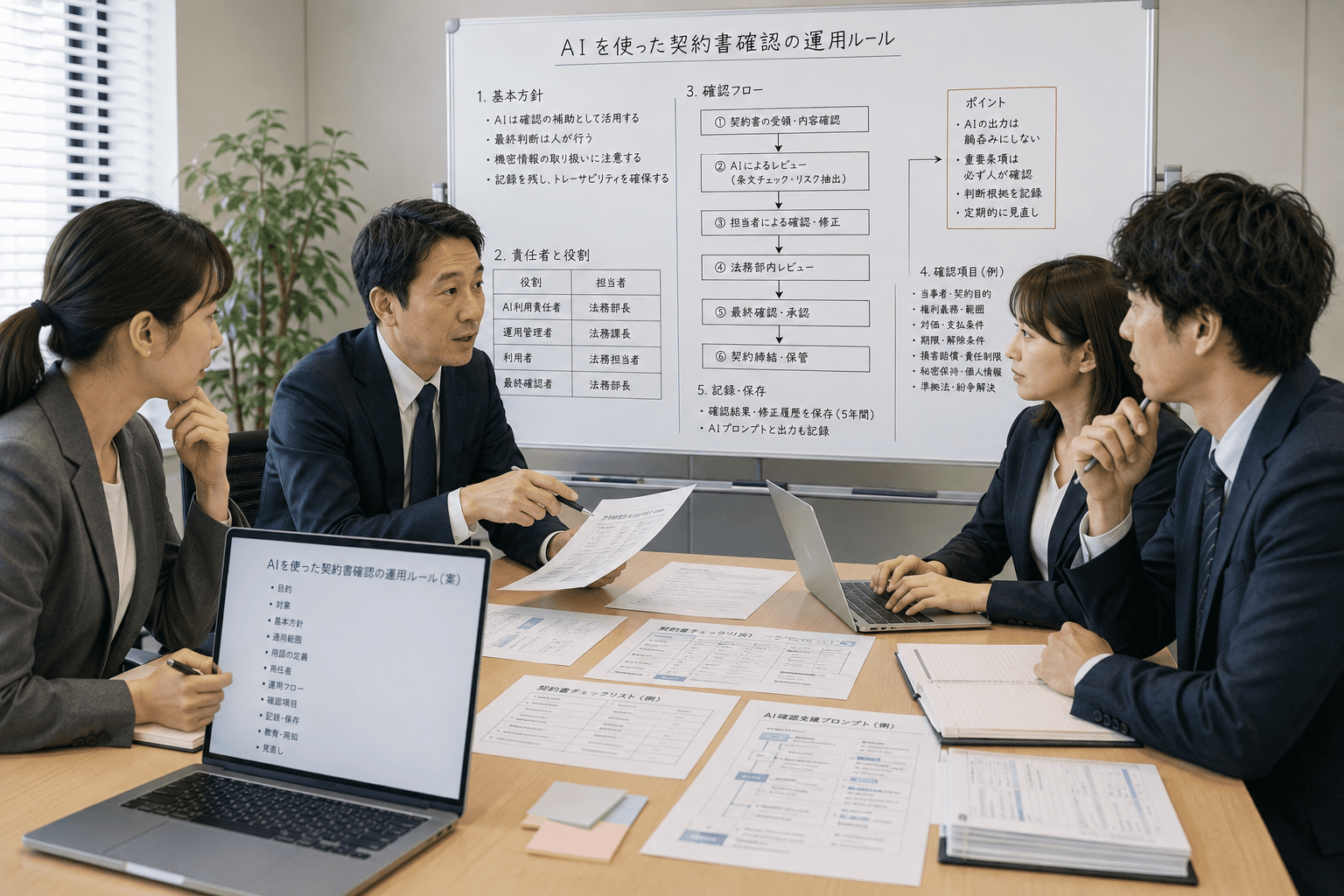AIを使った契約書確認の運用ルールを整理する法務チーム