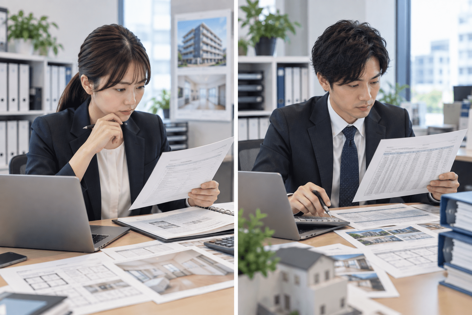 物件の入金状況や修繕記録などを確認し月次報告の情報を整理する賃貸管理担当者