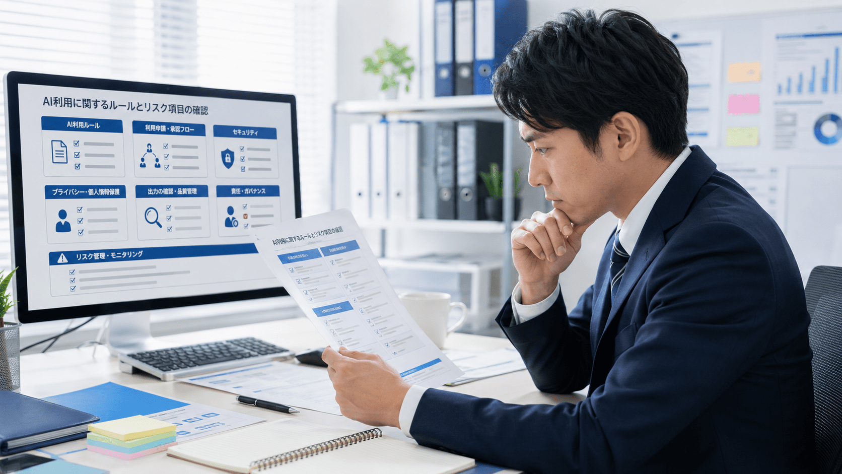 AI利用ルールとリスク項目を確認する日本企業の担当者
