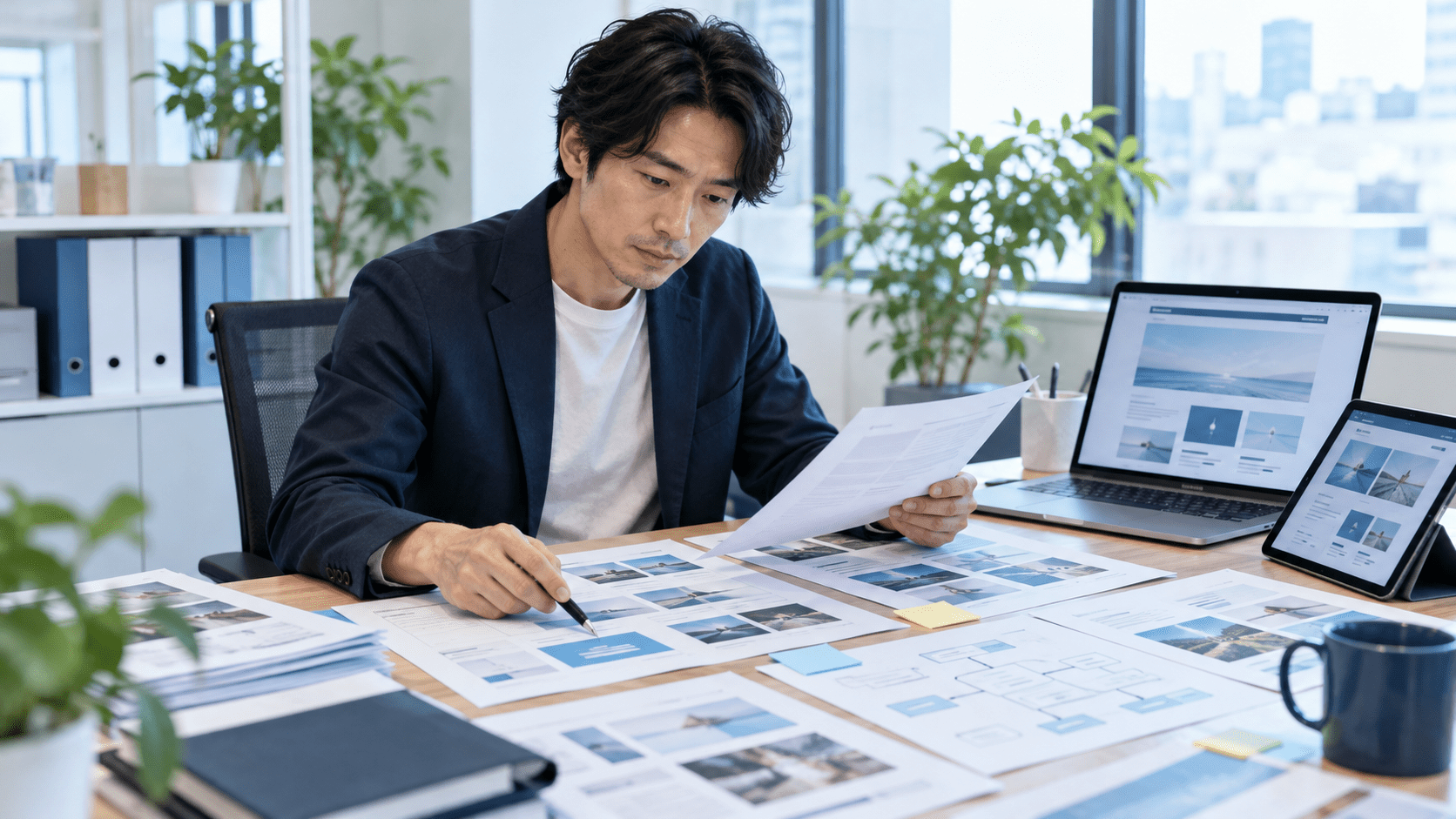 顧客のデザイン修正依頼とWeb制作資料を確認してタスク項目を整理するWebディレクター