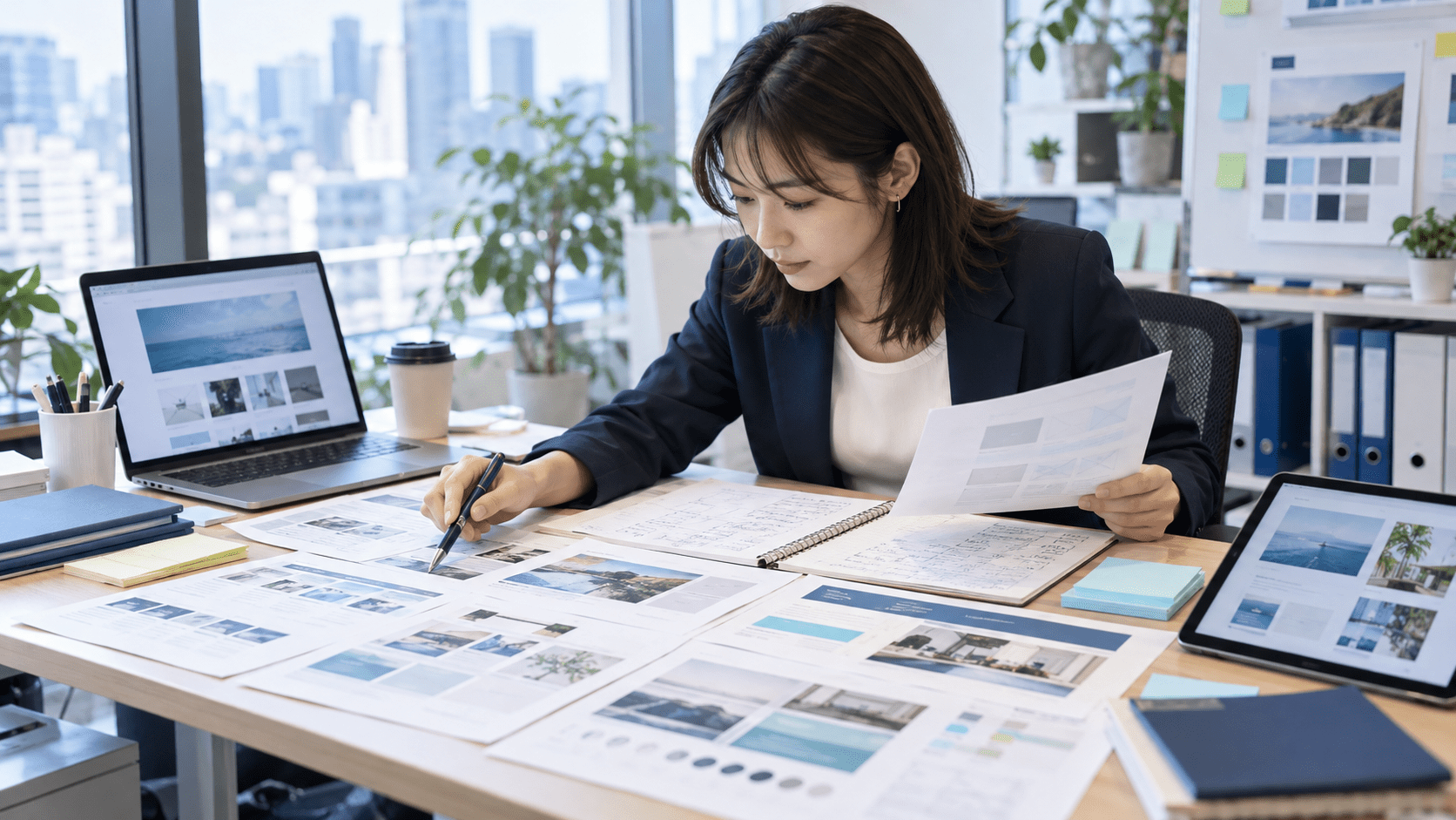 Web制作のタスク資料と打ち合わせメモを確認し進捗報告に必要な情報を整理するWebディレクター
